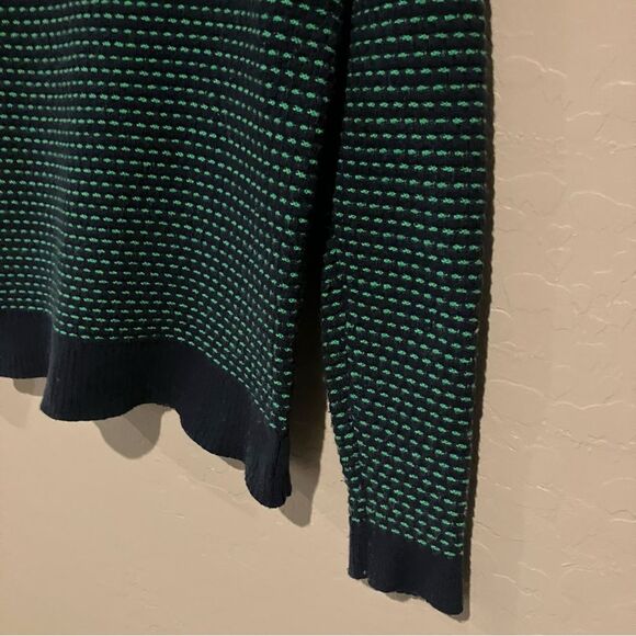J. Crew Womens Turtleneck Ski Sweater Navy Blue Green Striped Soft Pullover Sz M - Picture 3 of 9